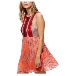 Free People Womens Katies Crochet A-line Mini Dress Orange Red Pink Medium